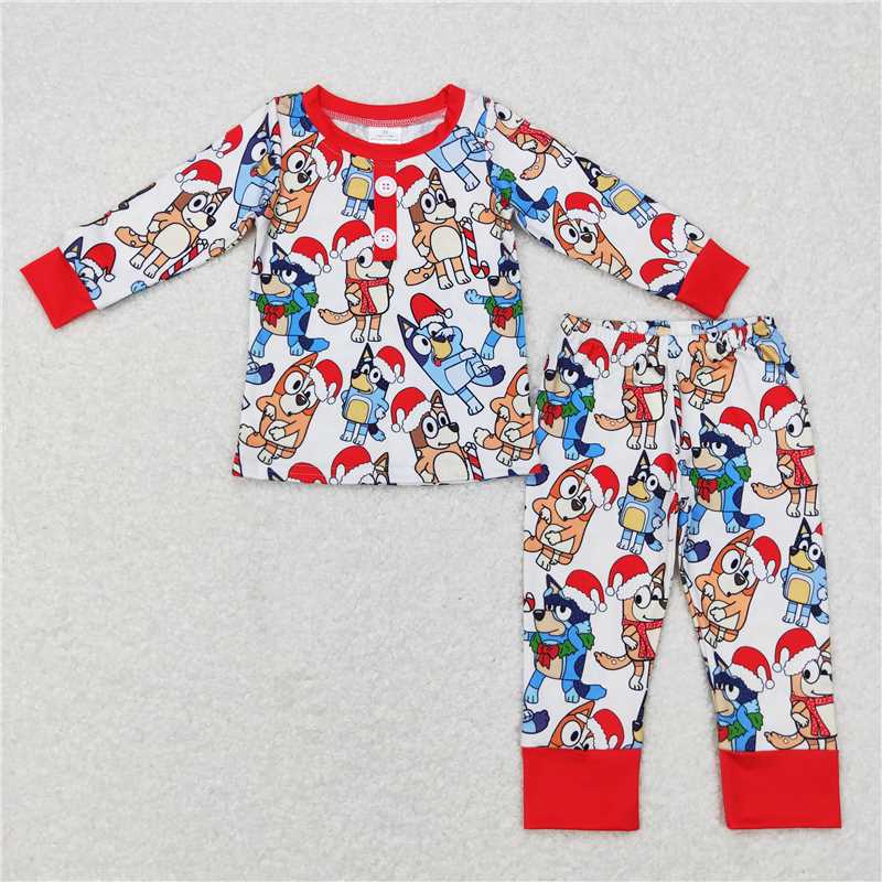 BLP0413Christmas hat dog long sleeves kids boy pajamas