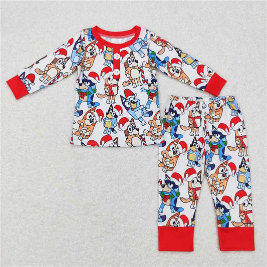BLP0413Christmas hat dog long sleeves kids boy pajamas