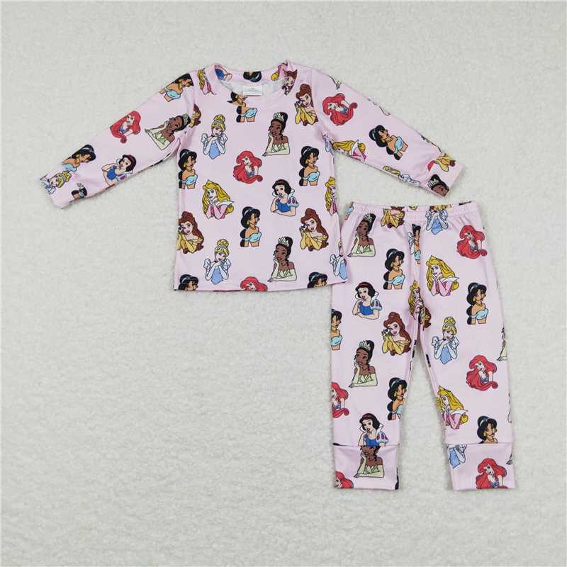 RTS NO MOQ (In stock)milk silk GLP0970 Baby Girls Pink Long Sleeve Casual Nightwear Pajamas Set