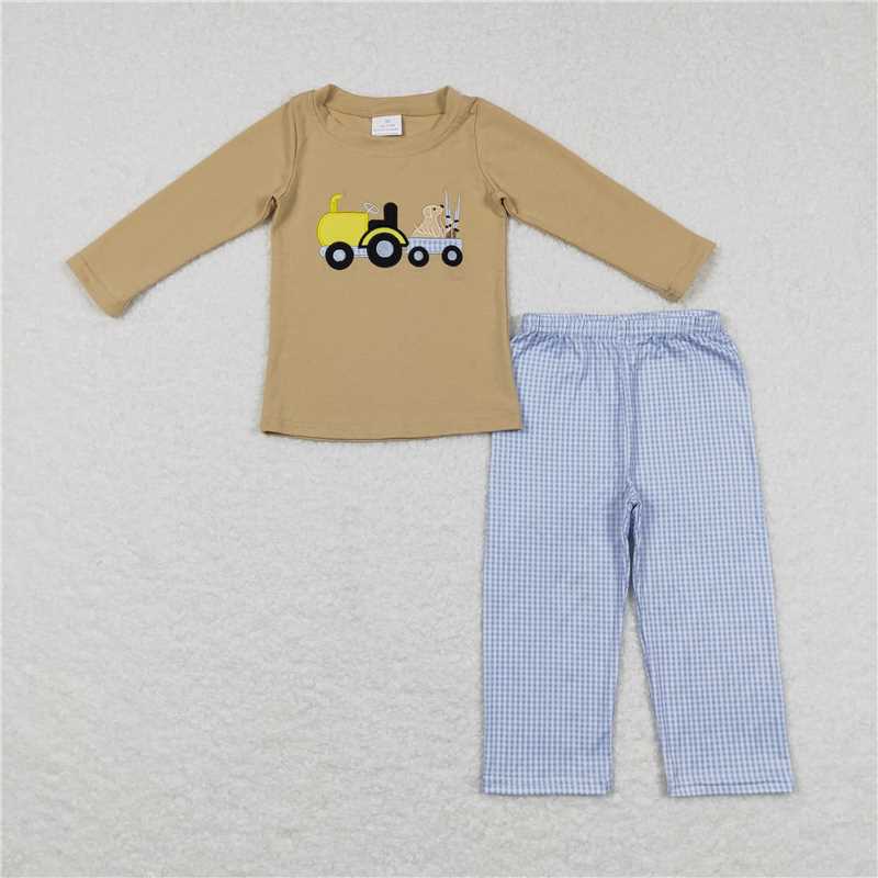 BLP0382Dog hunting tractor long sleeves top pants kids boy clothes