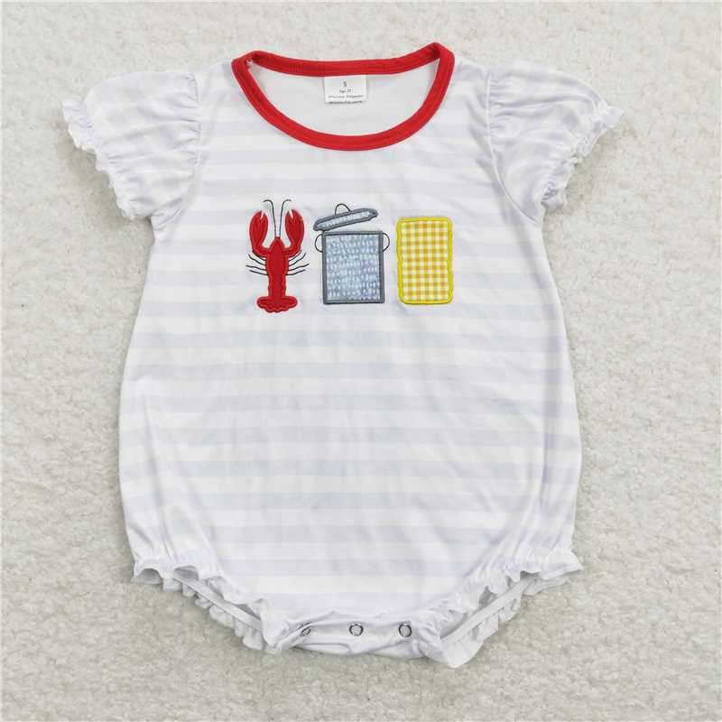 12.30 RTS NO MOQ (In stock)Matching SR0743 Baby Infant Girls Crawfish Boiled Corn Short Sleeve Rompers