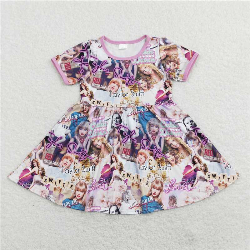 GSD0707 Purple short sleeves singer kids girls dresses