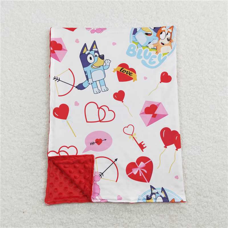 BL0116 Baby Girls Valentines Dogs Red Minky Blankets