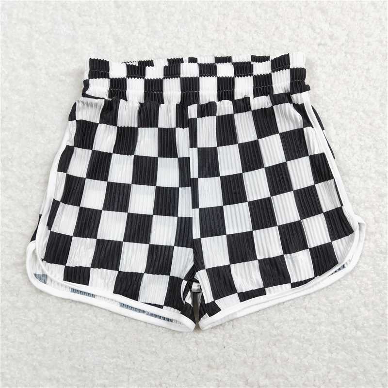 SS0209 Baby Girls Black White Checkered Summer Sports Design Shorts