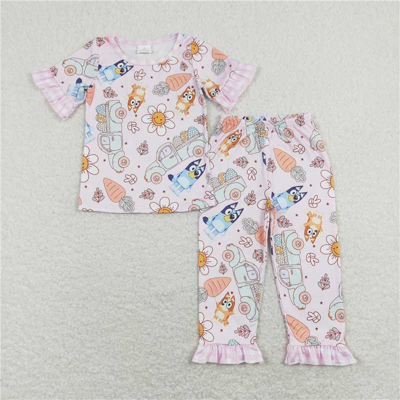 GSPO1278 bluey carrot smiley face flower truck plaid pink short-sleeved trousers suit