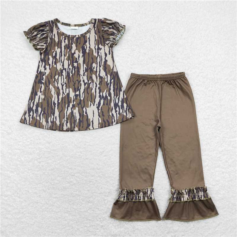 GSPO1318 Military green camouflage short-sleeved lace trousers suit