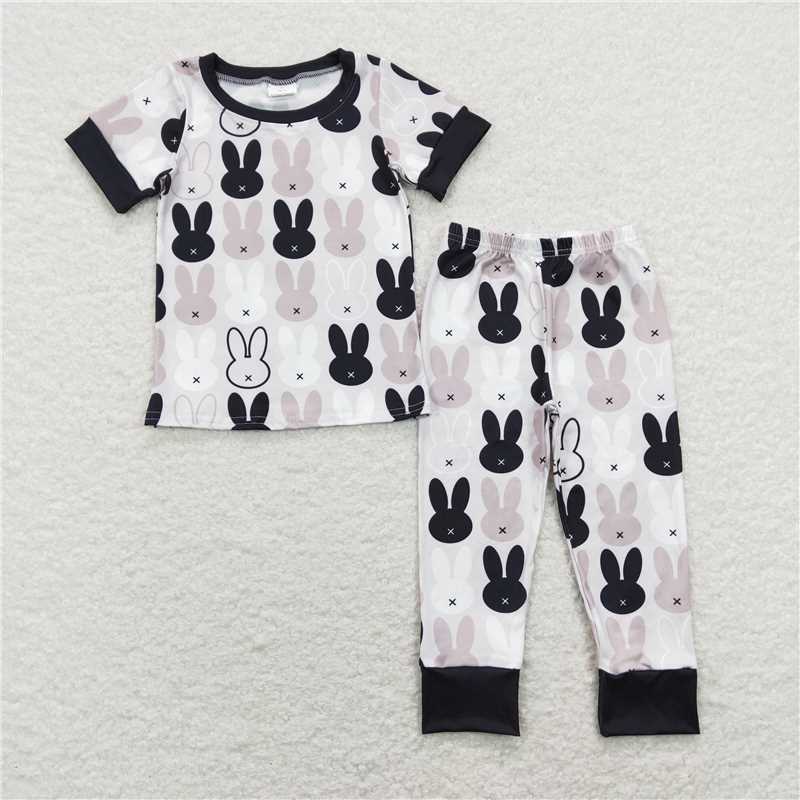 BSPO0317 Baby Boys Easter Black Rabbits Short Sleeve Tops Pants Pajamas Clothes Sets