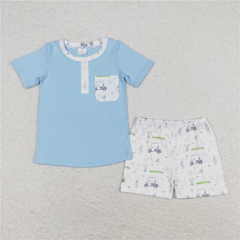 BSSO0615 Baby Boys Blue Shirt Golf Shorts Outfits Clothes Sets