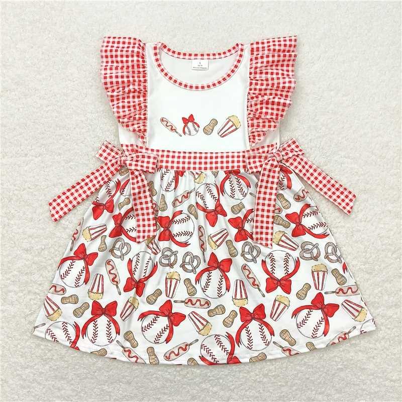 GSD0712 Plaid flutter sleeves baseball baby girls dresses