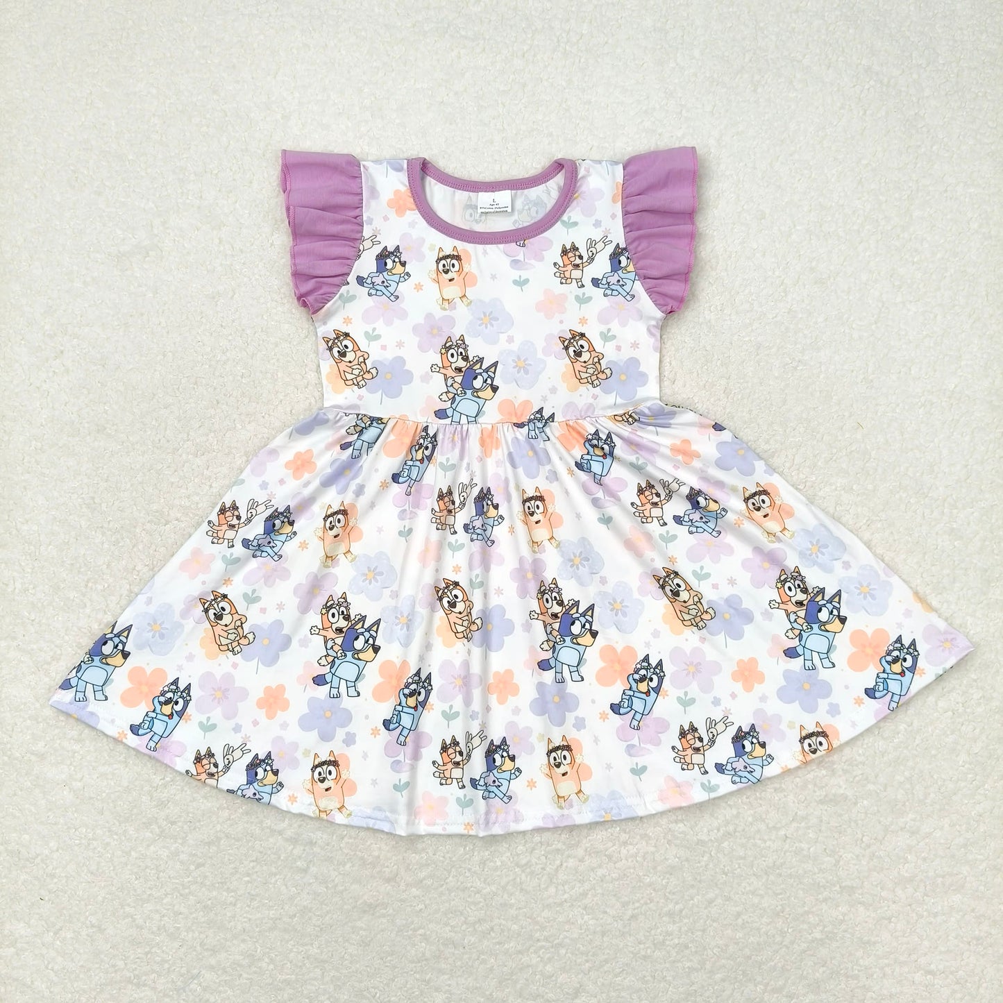 GSD1079 Flutter sleeves floral dog kids girls spring dresses