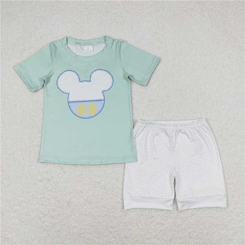 BSSO0675 Baby Boys Green Short Sleeve Cartoon Head Shirt Shorts Clothes Sets