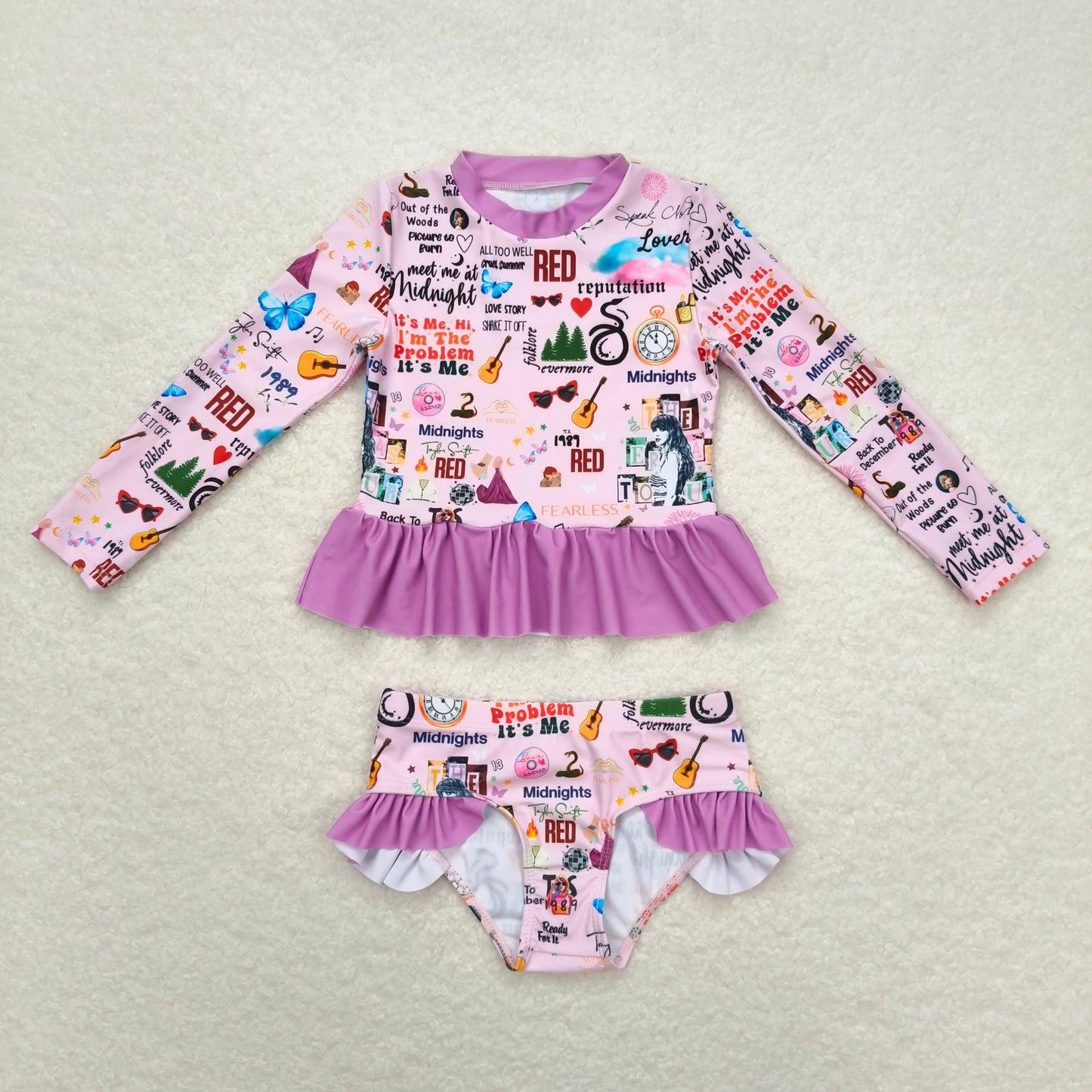 Girls Pink Tie Dye Watermelon Swimsuit 2 Pcs Set Cute Summer Beachwear for Kids