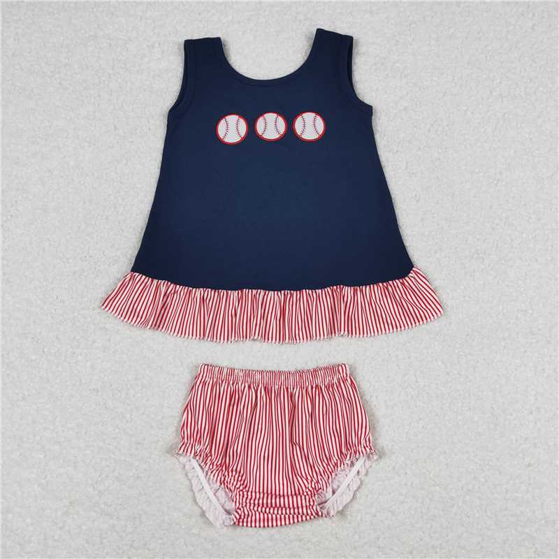 GBO0209 Baby Girls Infant Summer Baseball Tunic Bummies Clothes Sets