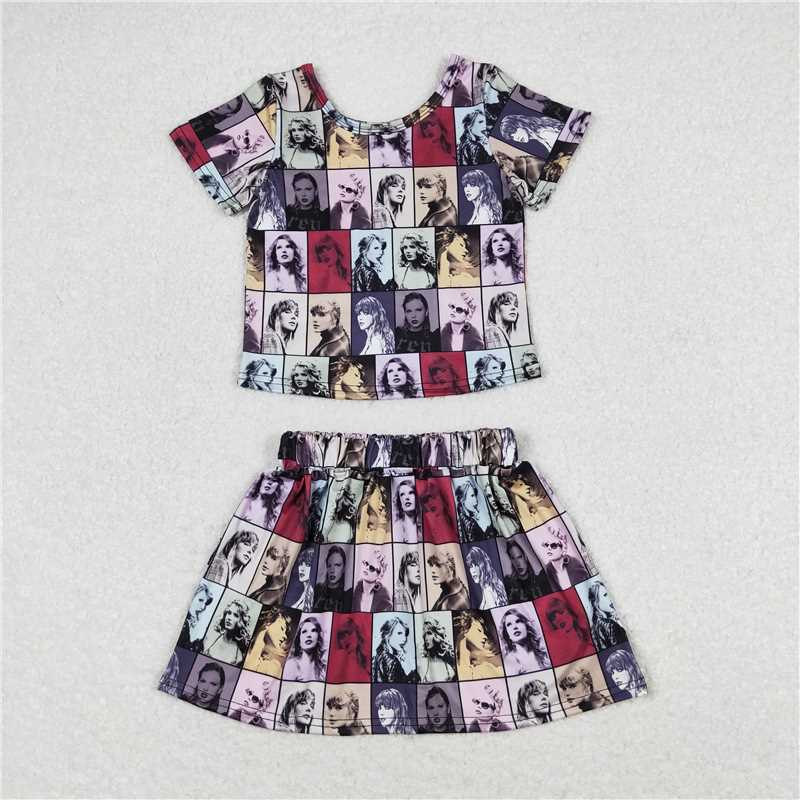 GSD1124 Taylor Swift photo short-sleeved skirt suit