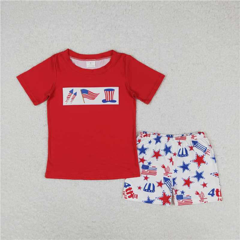 BSSO0726 Baby Boys Flags Short Sleeve Top 4th Of July Shorts Clothes Sets