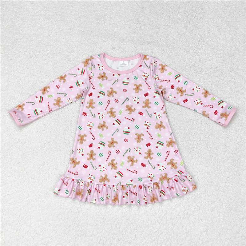 GLD0550 Baby Girls Christmas Gingerbread Candy Cane Knee Length Dresses