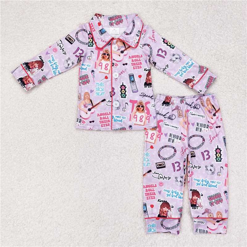 GLP1338Long sleeves lavender guitar singer girls pajamas