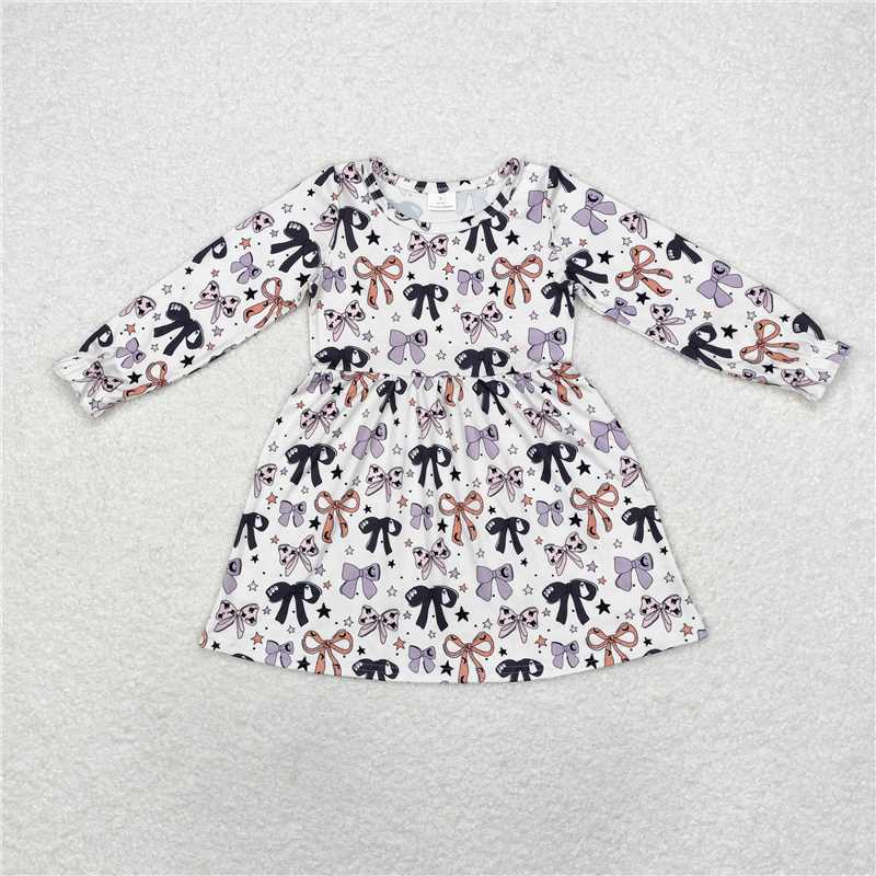 GLD0738Long sleeves bow kids girls Halloween dresses