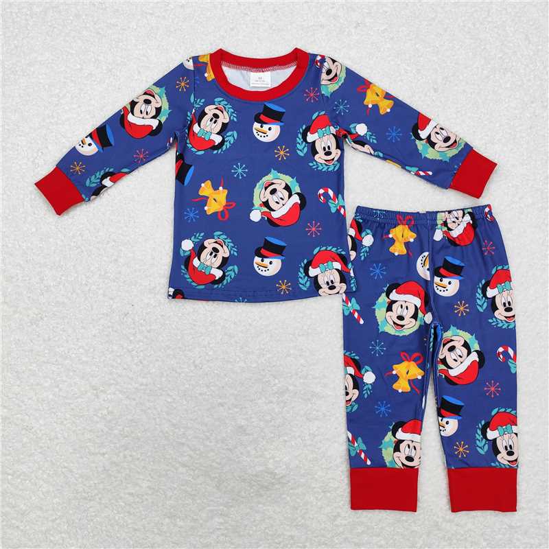 BLP0689Snowman mouse Christmas hat kids boys pajamas