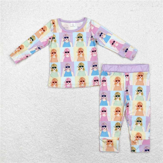 GLP1426Long sleeves colorful patchwork singer girls bamboo pajamas