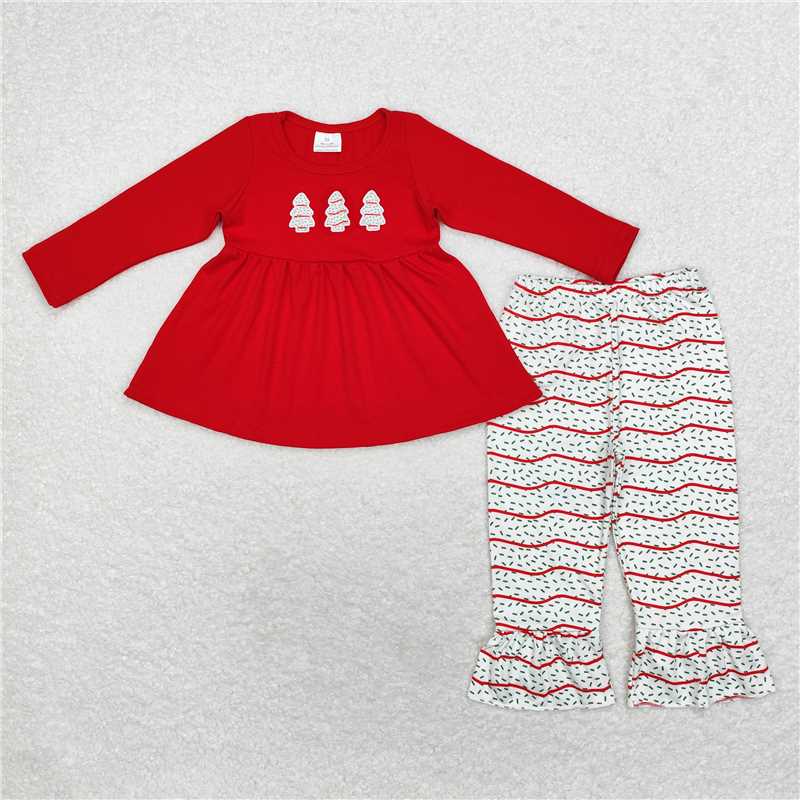 12.9 RTS NO MOQ (In stock)GLP1525 Baby Girls Christmas Tree Cakes Tunic Bell Pants Clothes Sets