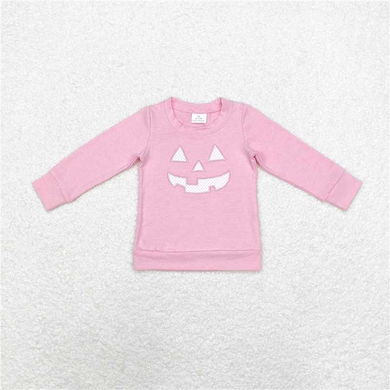 GT0717 Baby Girls Halloween Pink Smile Face Long Sleeve Tee Shirts Tops
