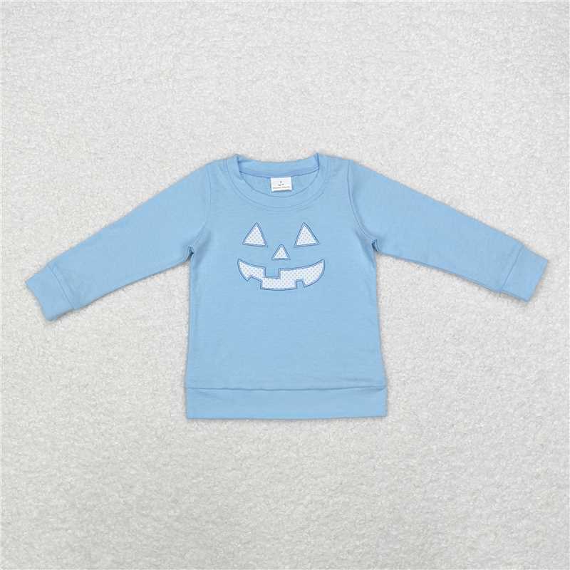 BT0832 Baby Boys Halloween Blue Smile Face Long Sleeve Tee Shirts Tops