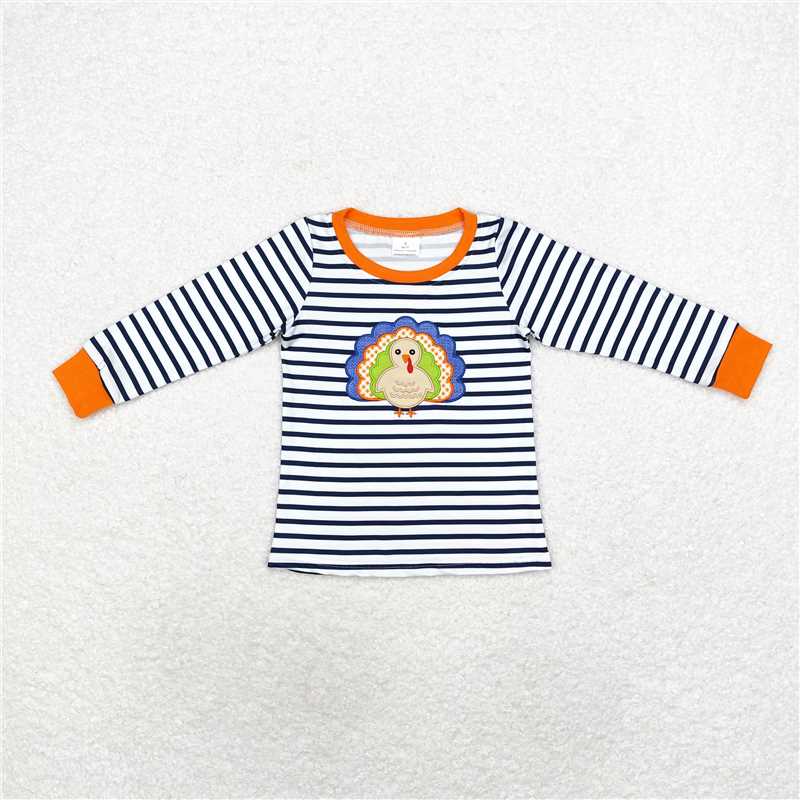 BT0818 Baby Boys Stripes Thanksgiving Turkey Long Sleeve Tee Shirts Tops