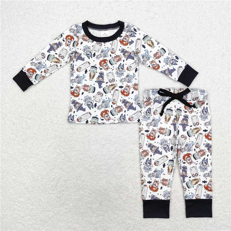 BLP0720Long sleeves dog ghost witches kids Halloween pajamas