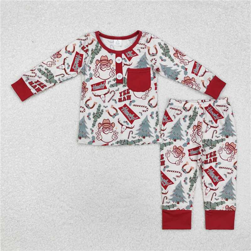 BLP0620Christmas tree cactus santa kids bamboo pajamas