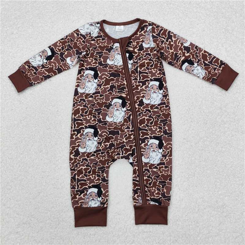 12.4 RTS NO MOQ (In stock)Matching Christmas LR1820 Baby Infant Boys Christmas Camo Santa Zip Rompers