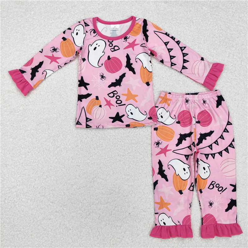 GLP1690Boo pink pumpkin ghost bat girls Halloween pajamas