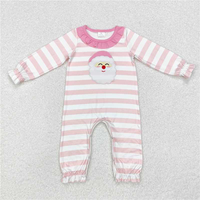 LR1662 Baby Infant Girls Christmas Pink Stripes Santa Rompers