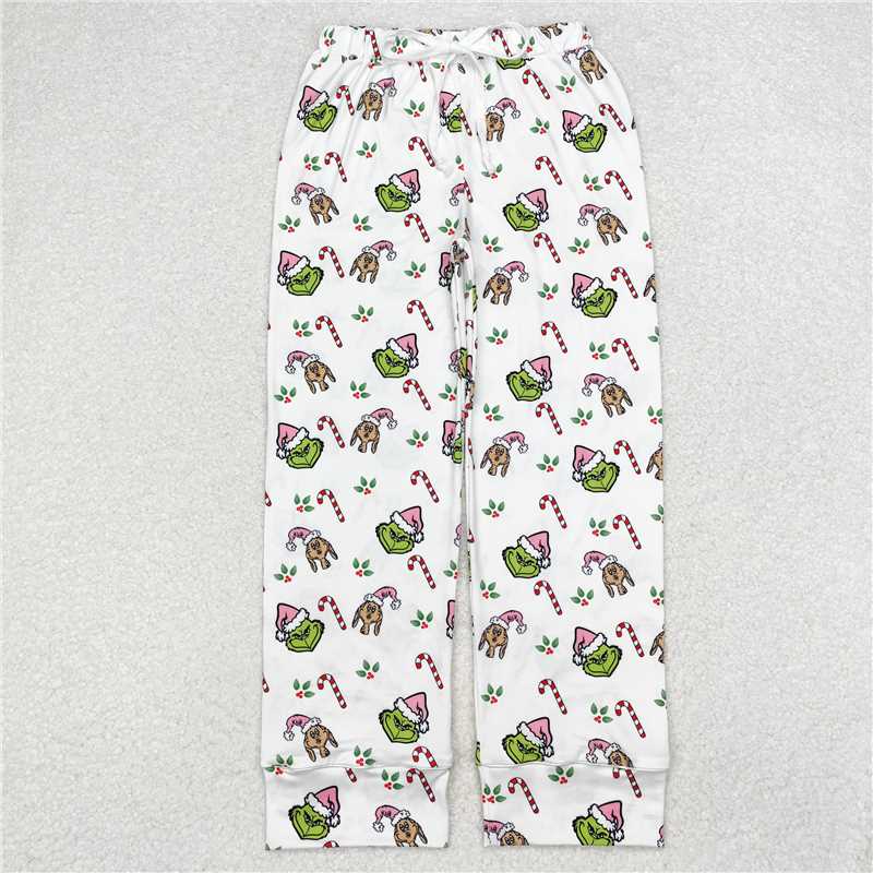 P0536 3 Colors Adult Women Christmas Green Face Bottom Pants Pajamas