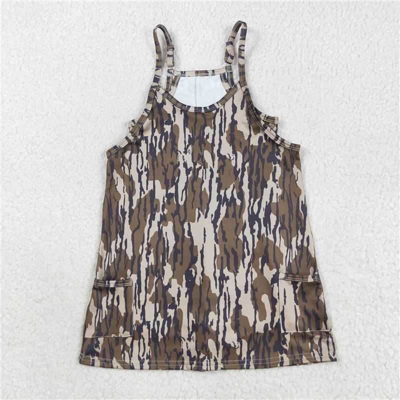 10.18 RTS NO MOQ (In stock)Matching GSD2720 Baby Girls Strap Camo Pockets Yoga Dresses