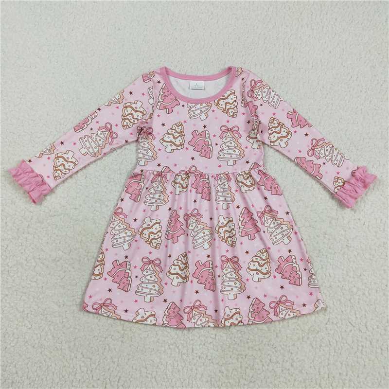 11.26 RTS NO MOQ (In stock)Matching Christmas GLD1124 Baby Girls pink Christmas Trees Cake Knee Length Dresses
