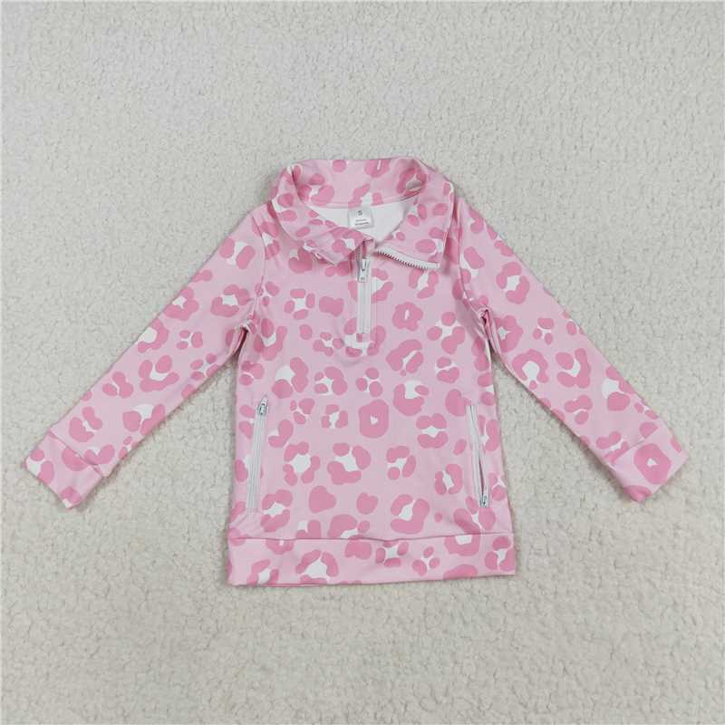 11.7 RTS NO MOQ (In stock)Matching GT1070 Baby Girls Pink Leopard Pockets Zipper Yoga Activite Jackets Top