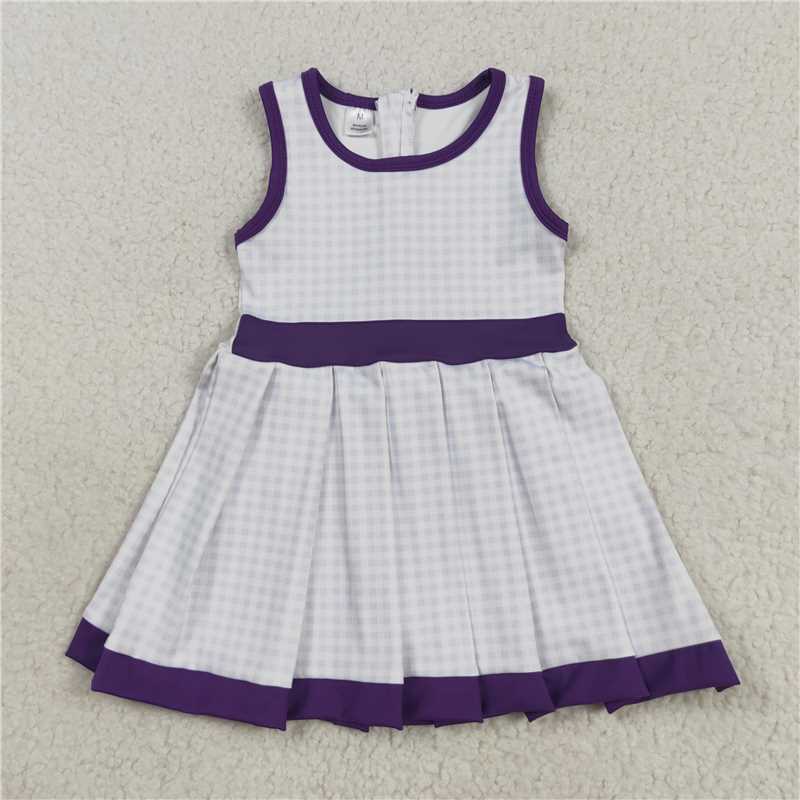 10.18 RTS NO MOQ (In stock)Matching GSD2758 Baby Girls Purple Plaid Zipper Shorts Yoga Activite Knee Length Dresses