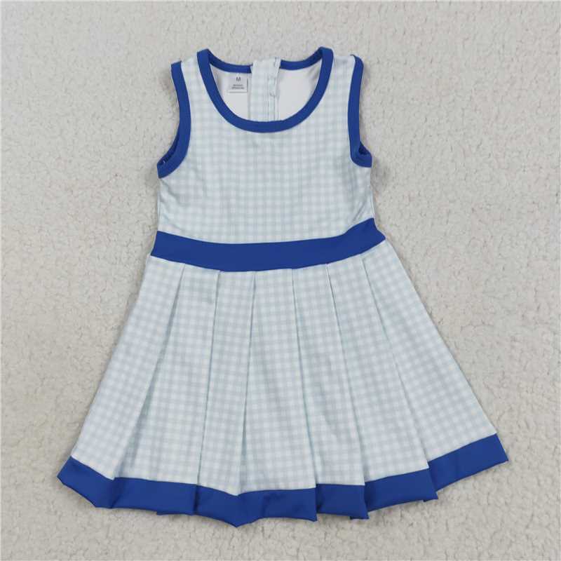 10.18 RTS NO MOQ (In stock)Matching GSD2759 Baby Girls Blue Plaid Zipper Shorts Yoga Active Knee Length Dresses