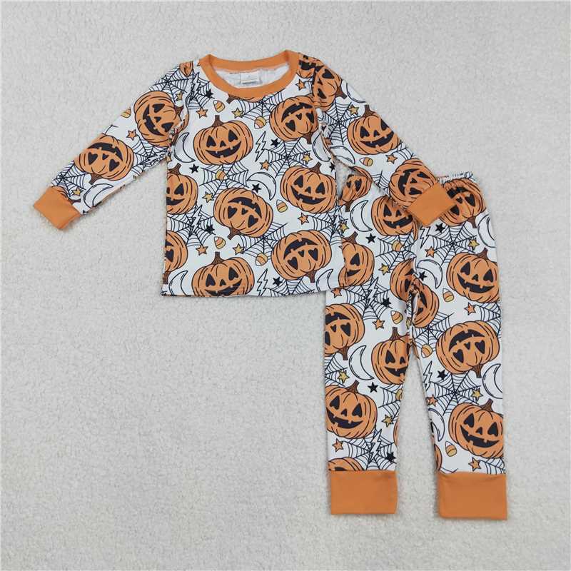 11.10 RTS NO MOQ (In stock) Matching Halloween BLP1210 Baby Boys Ghost Pumpkins Top Pants Halloween Pajamas Sets