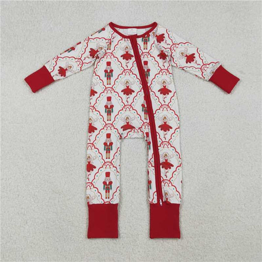 10.23 RTS NO MOQ (In stock)Matching Christmas LR2633 Baby Girls Red Bows Soldiers Checked Christmas Zipper Footie Rompers