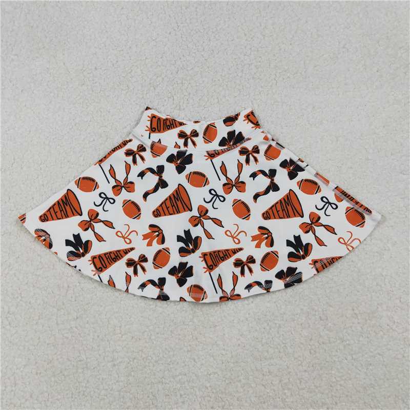 10.21 RTS NO MOQ (In stock)Matching GLK0140 Baby Girls Orange Black Bows Go Team Yoga Skirt Shorts