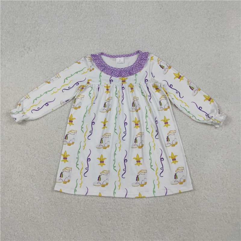 11.8 RTS NO MOQ (In stock)Matching Mardigras GLD0947 Baby Girls Mardigras Anchors Stripe Collar Knee Length Dresses