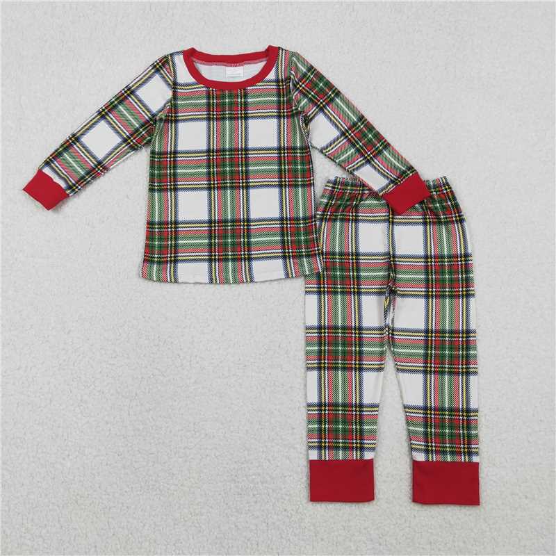 11.14 RTS NO MOQ (In stock)Matching Christmas BLP1279 Baby Boys Green Red Checked Top Pants Christmas Pajamas Sets