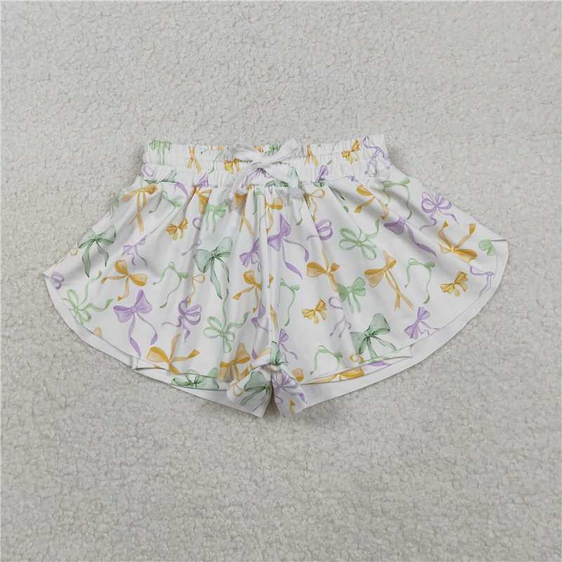 12.19 RTS NO MOQ (In stock)SS0682 Baby Girls Mardigras Bows Yoga Active Shorts Bottoms