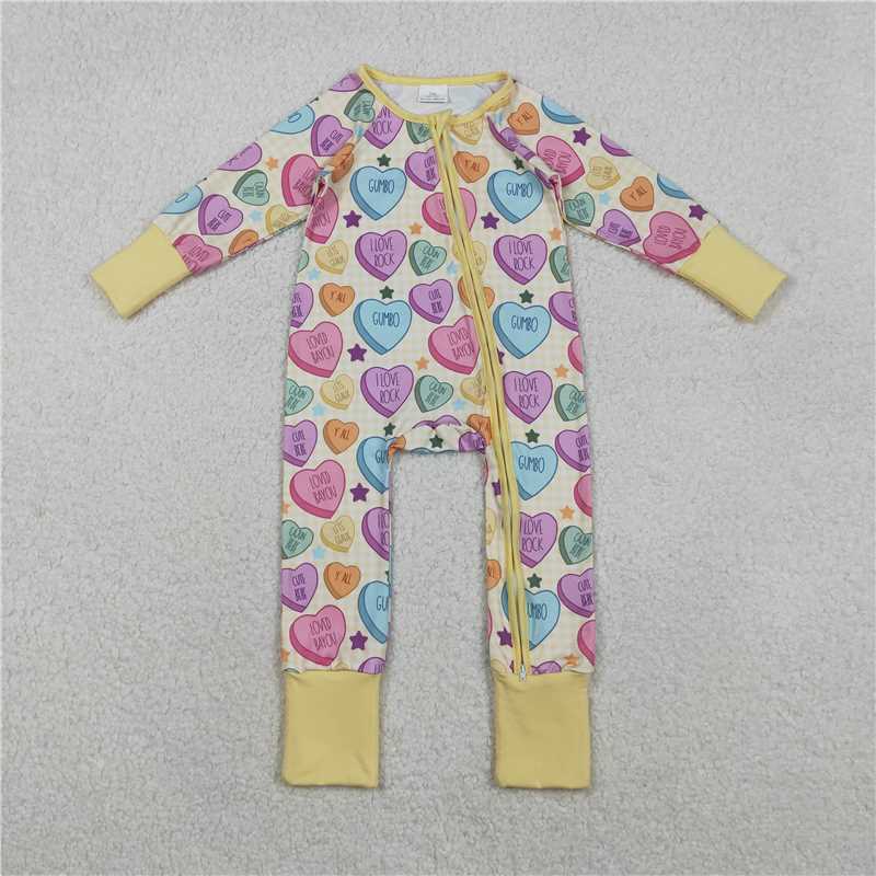 12.16 RTS NO MOQ (In stock)LR2778 Baby Girls Colorful Hearts Stars Valentine Two Way Zip Converbitle Rompers