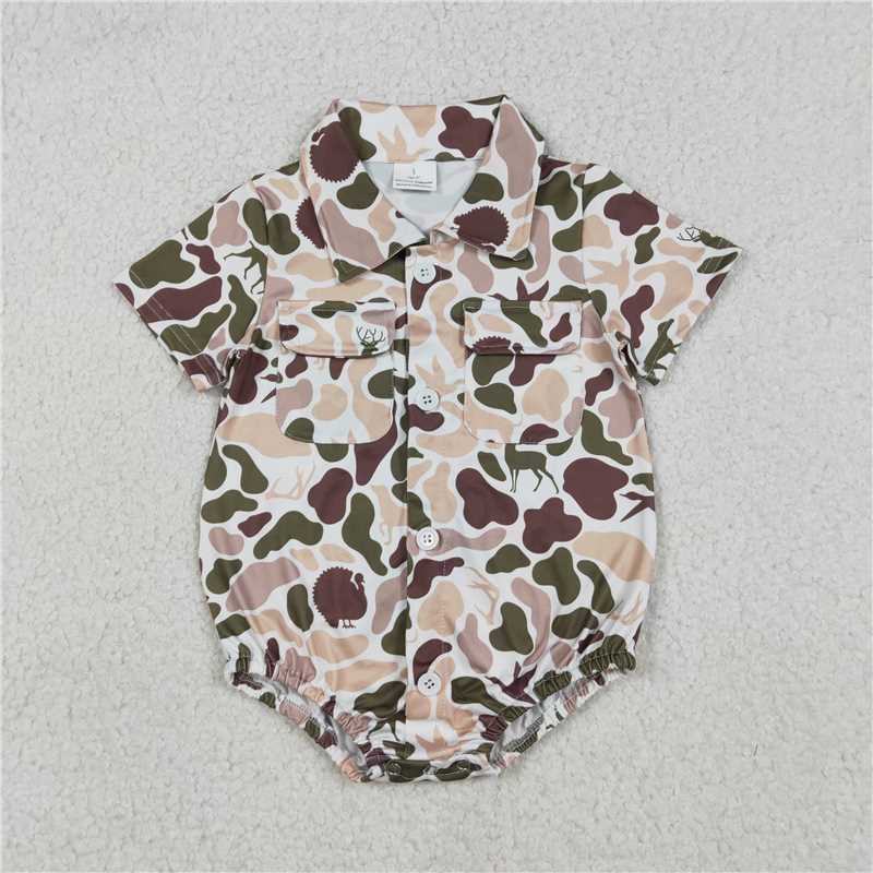 USA Warehouse (IN STOCK) SR0902 Olive duck dog deer patchwork baby boy romper