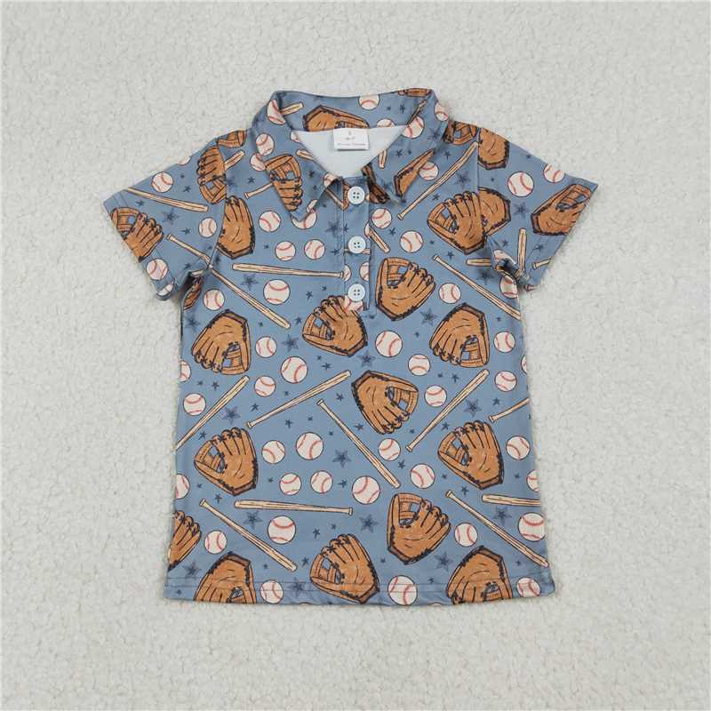 1.13 RTS NO MOQ (In stock)Matching BT1581 Baby Boys Stars Baseballs Team Button Polo Shirts Top