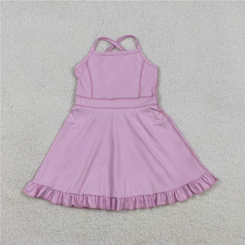USA Warehouse (IN STOCK) S0712 Kids Fashion Clothes Baby Girls Lavender Strap Yoga Ruffle Active Shorts Knee Length Dresses