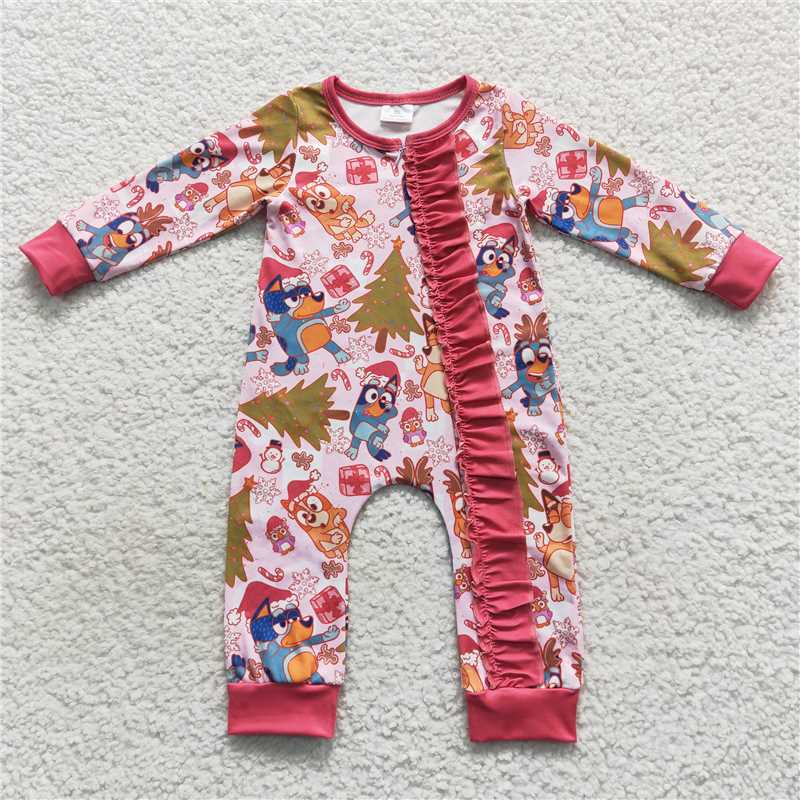 12.3 RTS NO MOQ (In stock)LR0512 Baby Girls Red Christmas Dogs Rompers